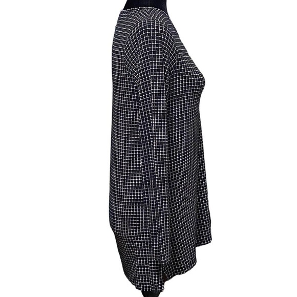 J Jill Wearever Black White Check Tunic Top XS Mod Retro Minimalist Long Sleeve - Picture 2 of 7